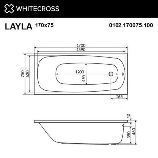 Гидромассажная ванна WHITECROSS Layla 0102.170075.100.LINENANO.GL 170x75 см Line Nano золото