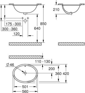 Раковина встраиваемая GROHE Bau Ceramic Universal 55 см, альпин-белый (39423000)