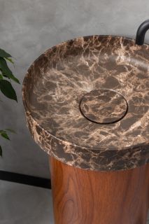 Накладная раковина с пьедесталом золото Armadi Art Sole Corian 801-ED+801-Base-Rwood Emprador/Red Wood