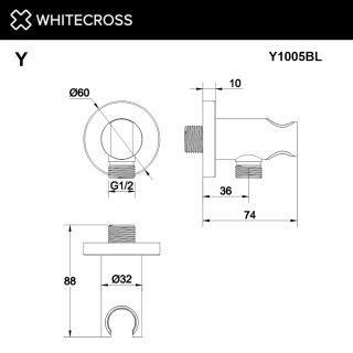 Угловой соединительный элемент с держателем лейки WHITECROSS Y1005CR хром