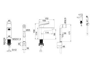 Смеситель для раковины с гигиеническим душем Aquatek Вега AQ1012BGM оружейная сталь
