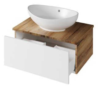 Подвесная тумба под раковину Misty Ива 70см белый/дуб Вотан