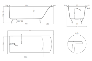 Ванна из искусственного камня Salini Cascata S-Stone 104123M 170x75см белый матовый
