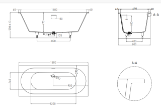Ванна из искусственного камня Salini Ornella Axis Kit S-Sense 103511M 180x80см белый матовый