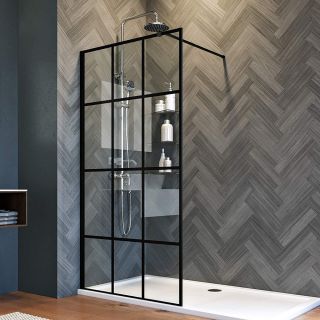 Душевая перегородка Veconi Korato KR-80, 1200x2000, черный матовый, стекло прозрачное, принт клетка