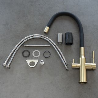 Смеситель для кухни Lemark Expert LM5083LGN-Black с подключением к фильтру с питьевой водой чёрный/золото