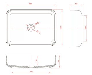Раковина Montebianco Loreto Lungo 12017 50см белый