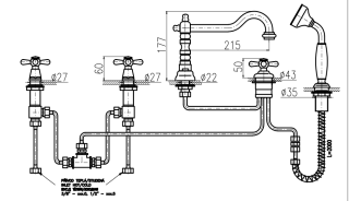 Смеситель на борт ванны Rav Slezak Morava retro MK164.5PZ золото