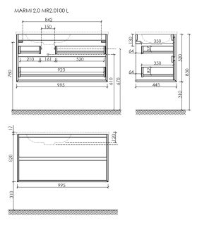 Подвесная тумба под раковину Sancos Marmi 2.0 MR2.0100LEG левая 99см дуб галифакс натуральный