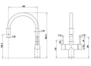 Смеситель для кухни Milacio Ultra MCU.560.SSB под фильтр с краном для питьевой воды и гибким изливом нержавеющая сталь/чёрный