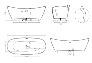 Ванна из искусственного камня Salini Noemi S-Stone 101722MRF 170x75см RAL полностью