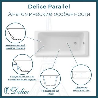 Ванна чугунная Delice Parallel DLR220506RB-AS 180х80 с черными матовыми ручками