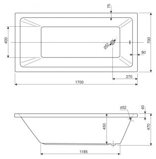 Ванна акриловая Cezares PLANE SOLO-170-70-45-W37