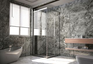 1/2 Душевого уголка Veconi Premium Trento PTC-20G, 900*2000мм, брашированное золото, стекло прозрачное