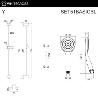 Душевой гарнитур на штанге WHITECROSS SET51BASICGL золото
