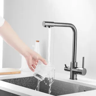 Смеситель для кухни Shevanik S328T с подключением фильтра оружейная сталь