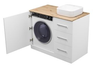 Напольная тумба под раковину Misty Респект под стиральную машину 110см правая белый/дуб Артизан