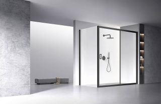 Душевой уголок Veconi Rovigo RV-060B, 1600х800х1950, черный, стекло прозрачное