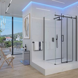 Душевой уголок Veconi Rovigo RV-074B, 1300х1000х1950 черный, стекло прозрачное