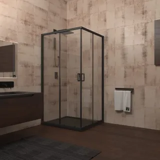 Душевой уголок Veconi Rovigo RV-13, 1000x1000x1950, черный, стекло прозрачное