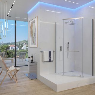 Душевой уголок Veconi Rovigo RV-36, 1000x1000x1950, хром, стекло прозрачное