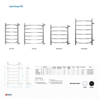 Полотенцесушитель водяной Energy Step EWTR0STEP06040R905M 600 x 400 черный матовый