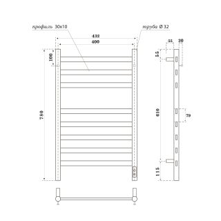 Полотенцесушитель электрический APEXTERMO Sfera SF10184GF 800x400 с крючками графит металлик