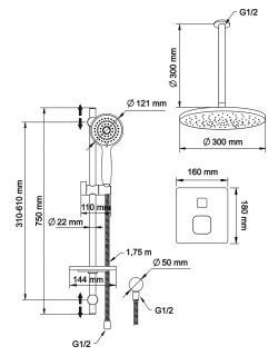 Душевой комплект Swedbe Platta 5557G1 с термостатом хром/серый