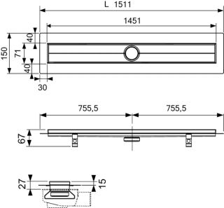 TECE Дренажный канал TECEdrainline, прямой 601500 Seal System 150 см