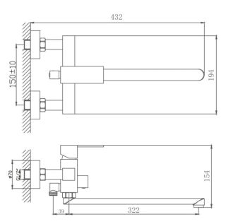 Смеситель для ванны Haiba HB22803 сталь