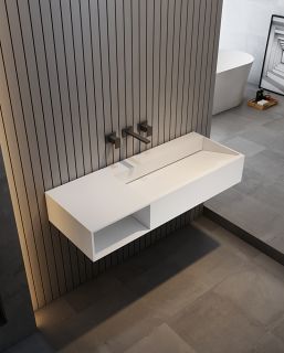 Подвесная тумба с раковиной ABBER Stein AS2640-1.2 L левая 120см белый матовый