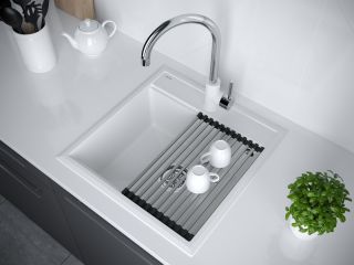 Комплект Paulmark: мойка Stepia 50 и ролл-мат Step PM115051-WH+R375-BS белый/брашированная нержавеющая сталь