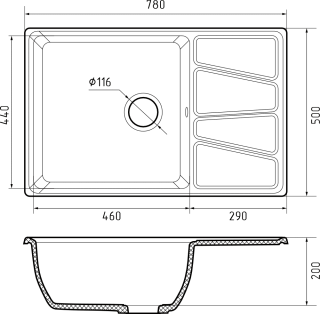 Мойка кухонная GranFest VERTEX V-780L топаз