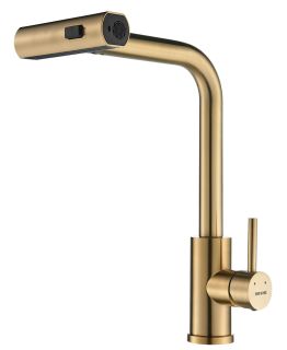 Смеситель для кухни Shevanik S263G с мультифункциональным изливом золотой сатин