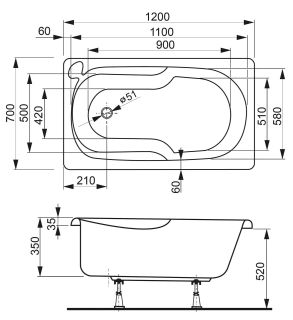 Акриловая ванна VagnerPlast Nike VPBA127NIK2E-04 120x70см белый