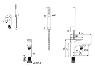 Смеситель на борт ванны Aquatek Вега AQ1044BGM оружейная сталь