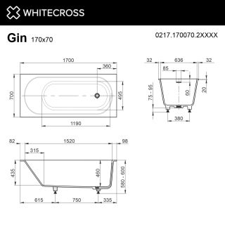 Ванна из искусственного камня WHITECROSS Gin 0217.170070.2XXXX 170x70 см RAL мат